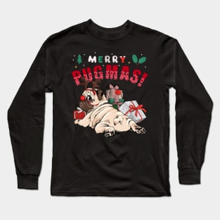 Merry Pugmas Cute Christmas Reindeer Pug With Gifts Long Sleeve T-Shirt